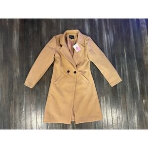 Fashion Womens Camel Tan Wool Blend Trench Coat Long Jacket Size Small NWT